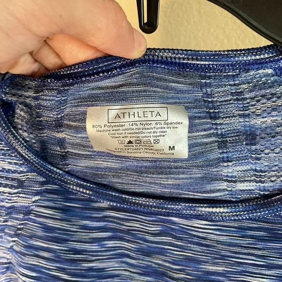 Athleta Womens Medium Fastest Track Long Sleeve Blue Space Dye Ruched Top - Picture 4 of 5